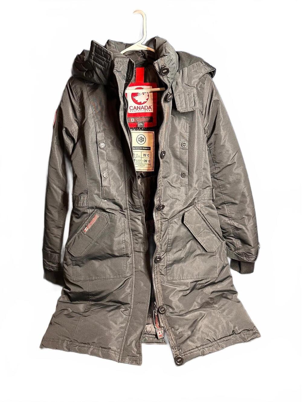 Canada Weathergear Long Black Winter Coat with Hood, Size L/G